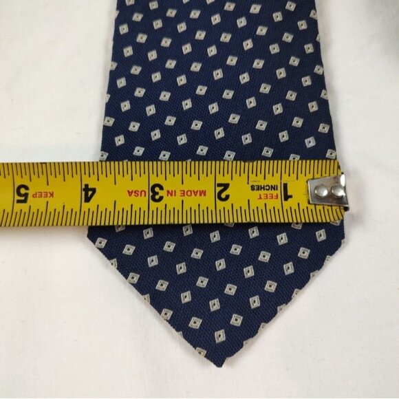 Vintage Polo Ralph Lauren Dark Blue Small Squares Geometric Silk Tie - Picture 8 of 8